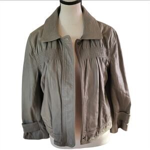 Ann Taylor LOFT Women's Cropped Elephant Gray Rouched Soft Leather Jacket Sz 10